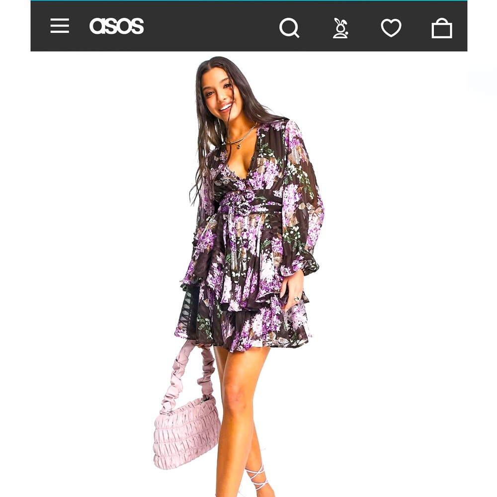 ASOS DESIGN button front mini dress in satin stripe with belt detail floral